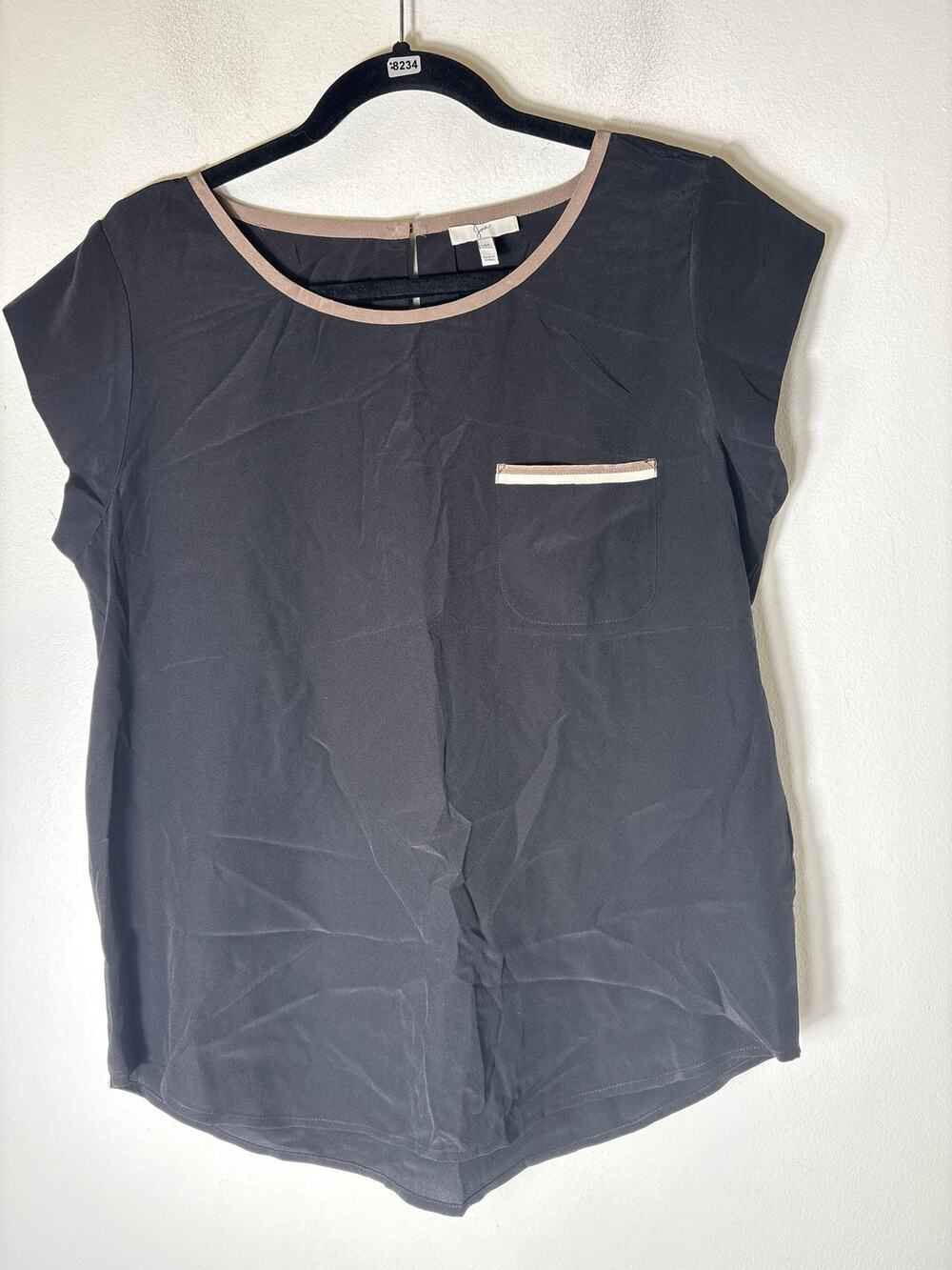 Joie Black Cap Sleeve Silk Front Pocket Shirt Sz M